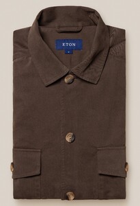 Eton Moleskin Cotton Twill Horn Effect Buttons Organic Cotton Overshirt Donker Bruin