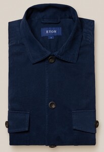 Eton Moleskin Cotton Twill Horn Effect Buttons Organic Cotton Overshirt Navy