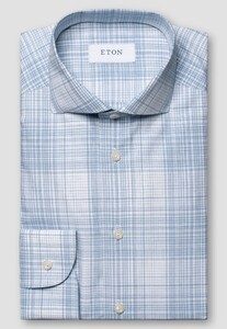 Eton Multi Check Fine Twill Luxury Organic Supima Cotton Melange Yarn Shirt Light Blue