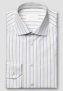 Eton Multi Stripe Luxury Organic Supima 120 Fine Poplin Overhemd Blauw-Beige