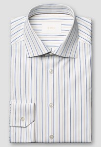 Eton Multi Stripe Organic Supima Cotton 120 Poplin Overhemd Blauw-Beige