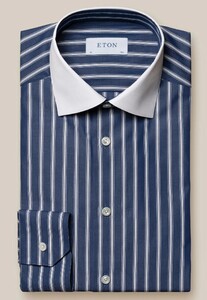 Eton Multi Striped Signature Poplin White Collar Shirt Blue