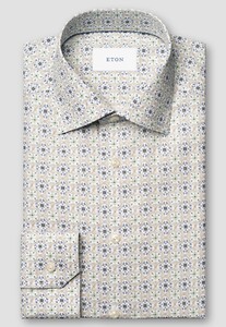 Eton Multi Tile Pattern Soft Touch Cotton Tencel Overhemd Lichtblauw-Multi