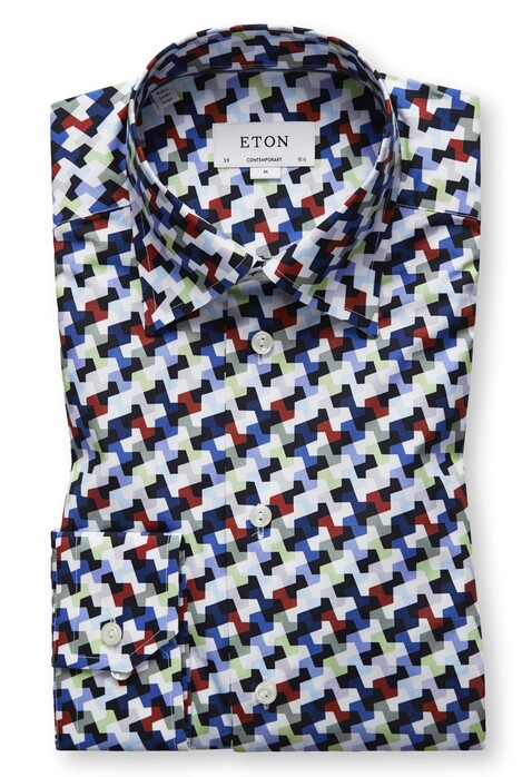 Eton Multicolor Geometric Shirt Overhemd Donker Blauw