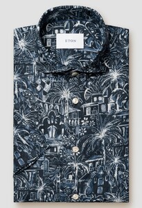 Eton Nature and Architecture Fantasy Linnen Overhemd Donker Blauw