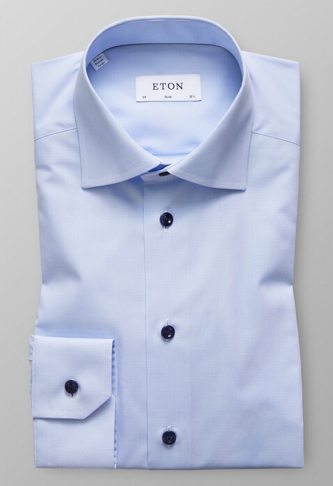 Eton Navy Button Shirt Light Blue