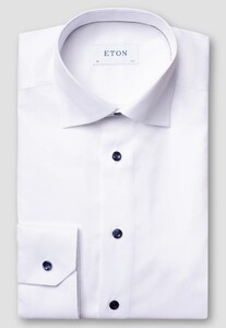 Eton Navy Details Uni Color Luxury Signature Twill Overhemd Wit