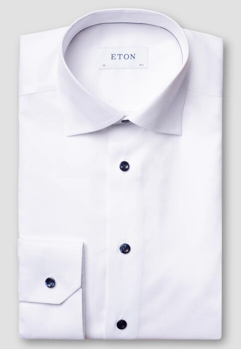 Eton Navy Details Uni Color Luxury Signature Twill Shirt White