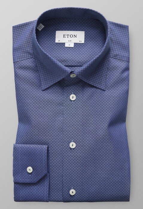 Eton Navy Pinpoint Button-Under Overhemd Donker Blauw Melange
