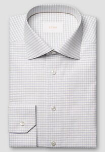 Eton Organic Cotton Duo Check Luxury Supima 120 Piqué Overhemd Blauw-Beige