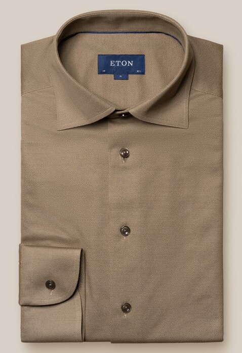 Eton Organic Cotton Filo di Scozia Piqué Shirt Beige