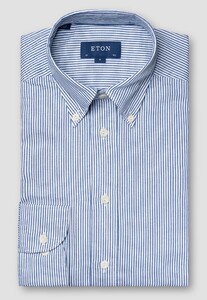 Eton Organic Cotton Fine Stripes Twill Button Down Shirt Dark Evening Blue