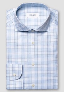 Eton Organic Cotton Fine Twill Prince of Wales Check Overhemd Licht Blauw