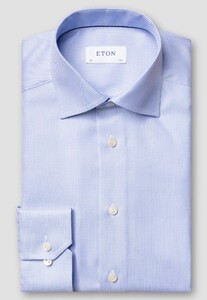 Eton Organic Cotton Rich Textured Twill Faux-Uni Fine Pattern Shirt Light Blue