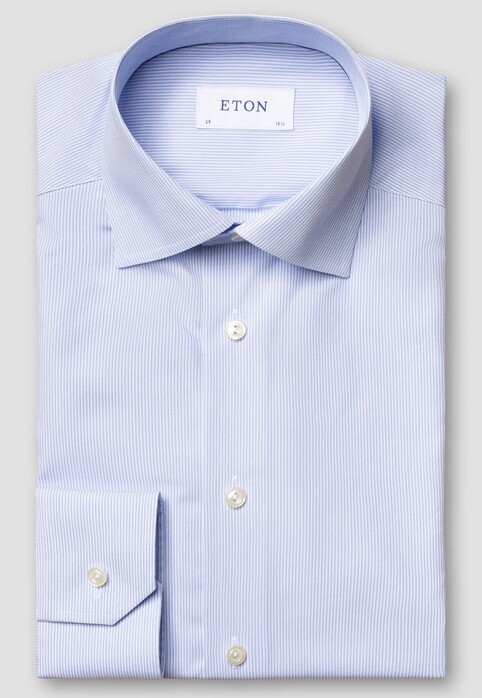 Eton Organic Cotton Signature Poplin Fine Stripe Overhemd Licht Blauw