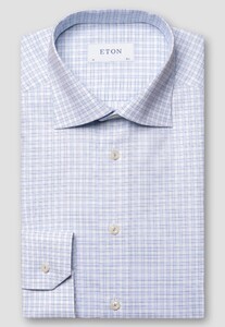 Eton Organic Cotton Signature Twill Classic Check Overhemd Licht Blauw