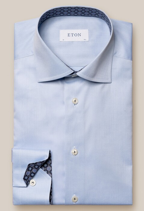 Eton Organic Cotton Signature Twill Contrast Medallion Pattern Overhemd Licht Blauw