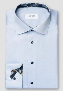 Eton Organic Cotton Signature Twill Floral Contrast Details Overhemd Licht Blauw