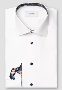 Eton Organic Cotton Signature Twill Floral Contrast Details Shirt White