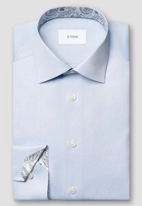 Eton Organic Cotton Signature Twill Paisley Contrast Fabric Details Overhemd Licht Blauw