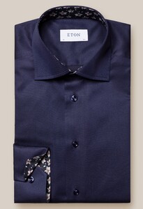 Eton Organic Cotton Signature Twill Subtle Floral Contrast Shirt Navy