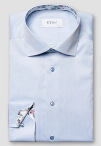 Eton Organic Cotton Signature Twill Uni Floral Contrast Details Overhemd Licht Blauw