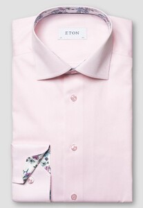 Eton Organic Cotton Signature Twill Uni Floral Contrast Details Overhemd Roze
