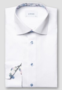 Eton Organic Cotton Signature Twill Uni Floral Contrast Details Overhemd Wit