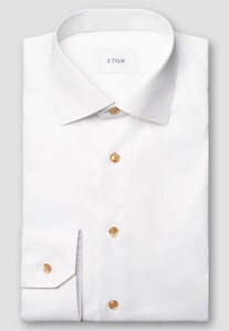 Eton Organic Cotton Uni Color Signature Twill Contrast Buttons Overhemd Wit