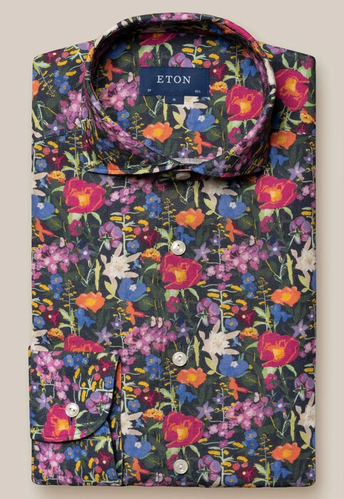 Eton Organic Linen Floral Pattern Shirt Multicolor