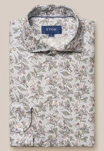 Eton Organic Linen Hand Painted Zagara Flower Pattern Shirt Light Blue-Multi