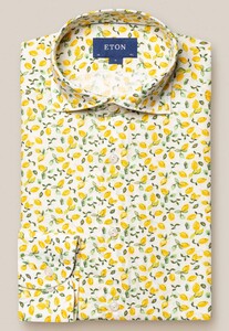Eton Organic Linen Lemon Pattern Shirt Yellow