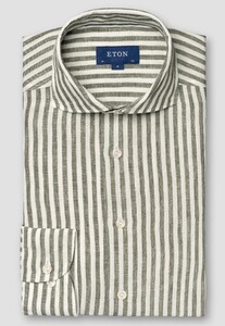 Eton Organic Linen Wide Stripe Pattern Shirt Green