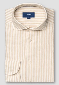 Eton Organic Linnen Wide Stripe Pattern Overhemd Beige