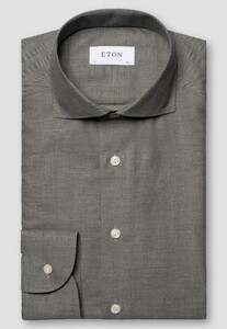 Eton Organic Supima Cotton Subtle Herringbone Flannel Shirt Grey