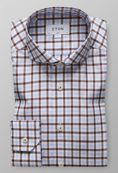 Eton Overcheck Shirt Deep Brown