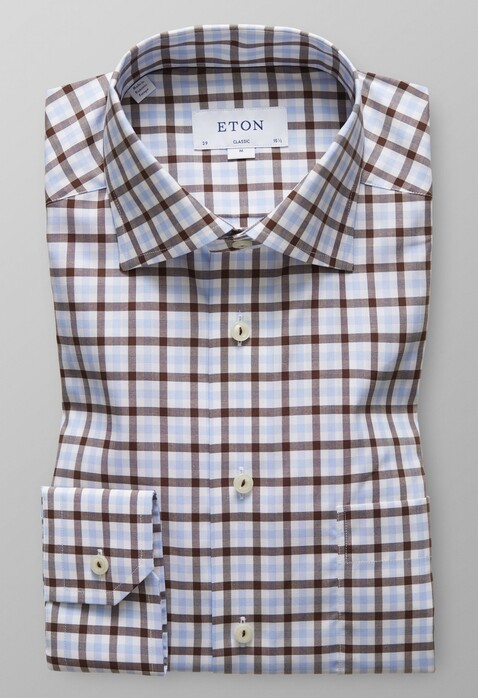 Eton Overcheck Shirt Overhemd Diep Bruin
