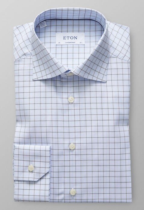 Eton Overcheck Twill Shirt Evening Blue