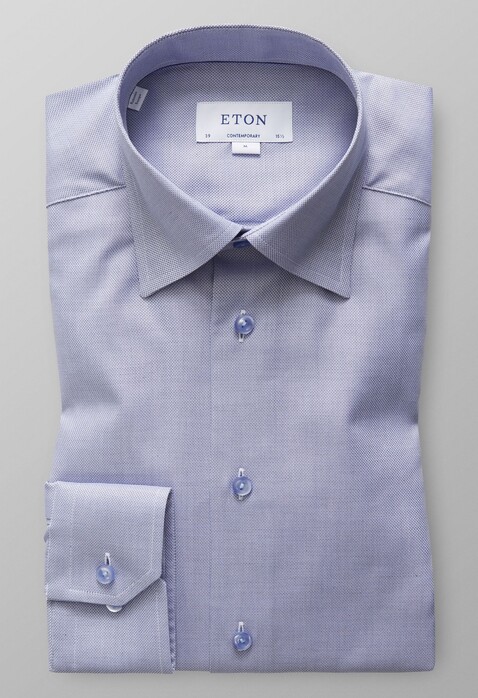 Eton Oxford Faux Uni Melange Shirt Evening Blue