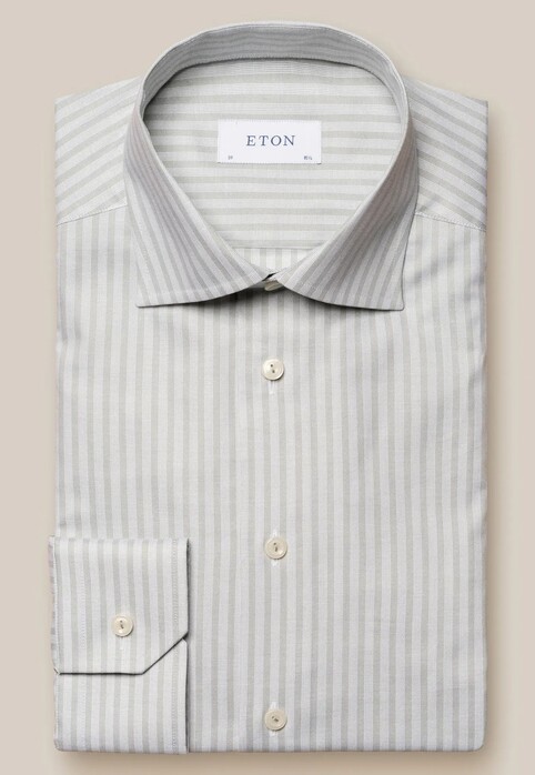Eton Oxford Multi Stripe Fine Basketweave Texture Overhemd Licht Groen