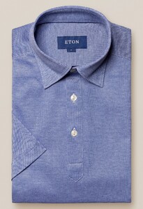 Eton Oxford Piqué Button Under Polo Blauw