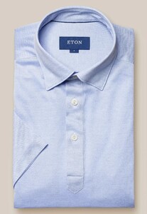 Eton Oxford Piqué Button Under Polo Licht Blauw