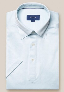 Eton Oxford Piqué Button Under Polo Licht Groenblauw