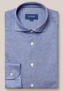 Eton Oxford Piqué Knitted Uni Wide Spread Collar Overhemd Blauw