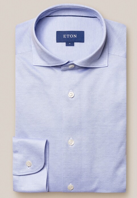 Eton Oxford Piqué Knitted Uni Wide Spread Collar Shirt Light Blue