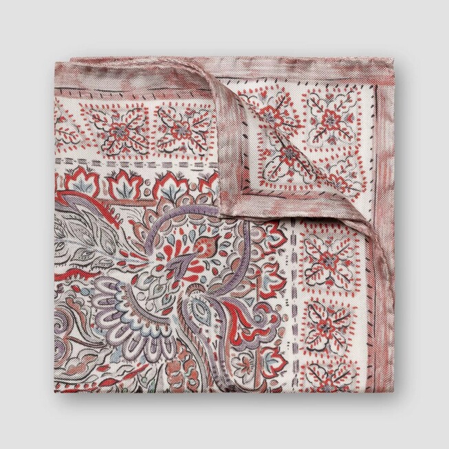 Eton Oxford Silk Allover Paisley Pattern Pocket Square Red