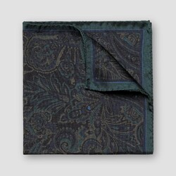 Eton Oxford Silk Paisley Pattern Pocket Square Dark Green