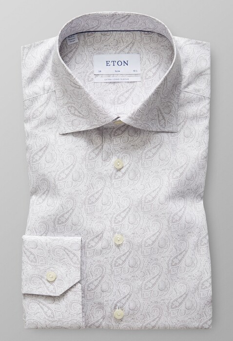 Eton Paisley Extra Long Sleeve Overhemd Grijs