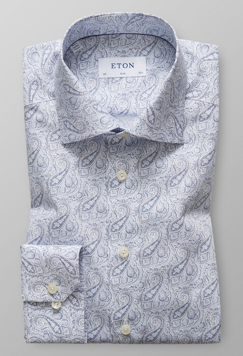 Eton Paisley Extra Long Sleeve Overhemd Sky Blue