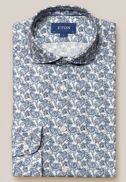Eton Paisley Pattern Cotton Tencel Shirt Blue